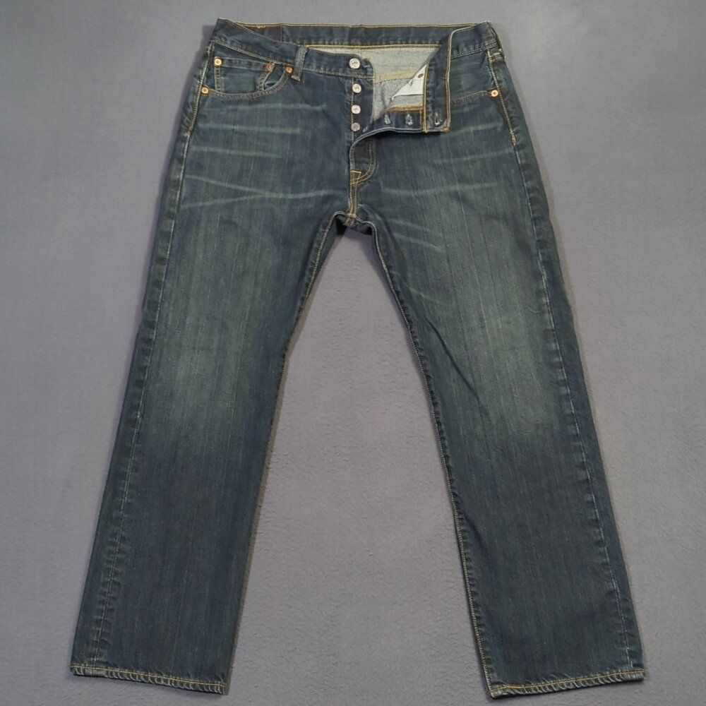 Levi's Jeans Men's 34x29 Fits 34x27 Blue 501 Straight Button Fly Denim